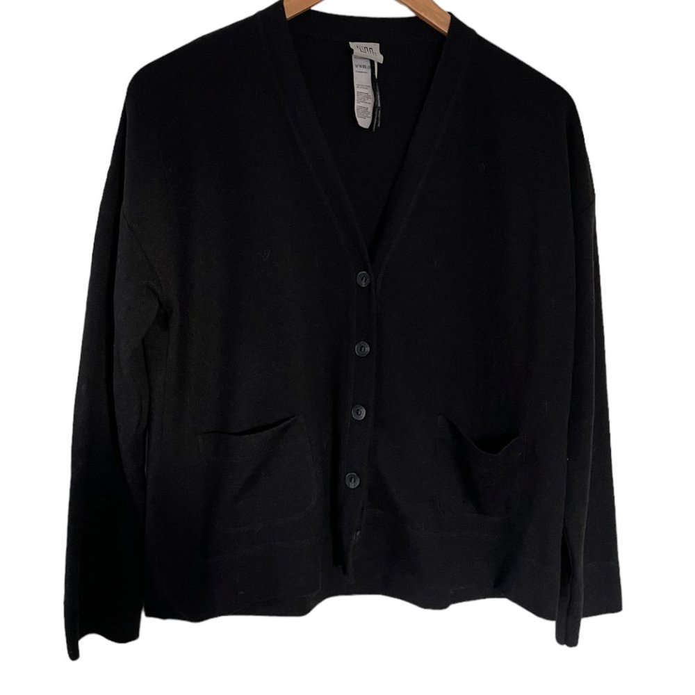 Lunn by Lilith Cardigan Sweater T1 / Small S Black Pockets Minimalist Lagenlook